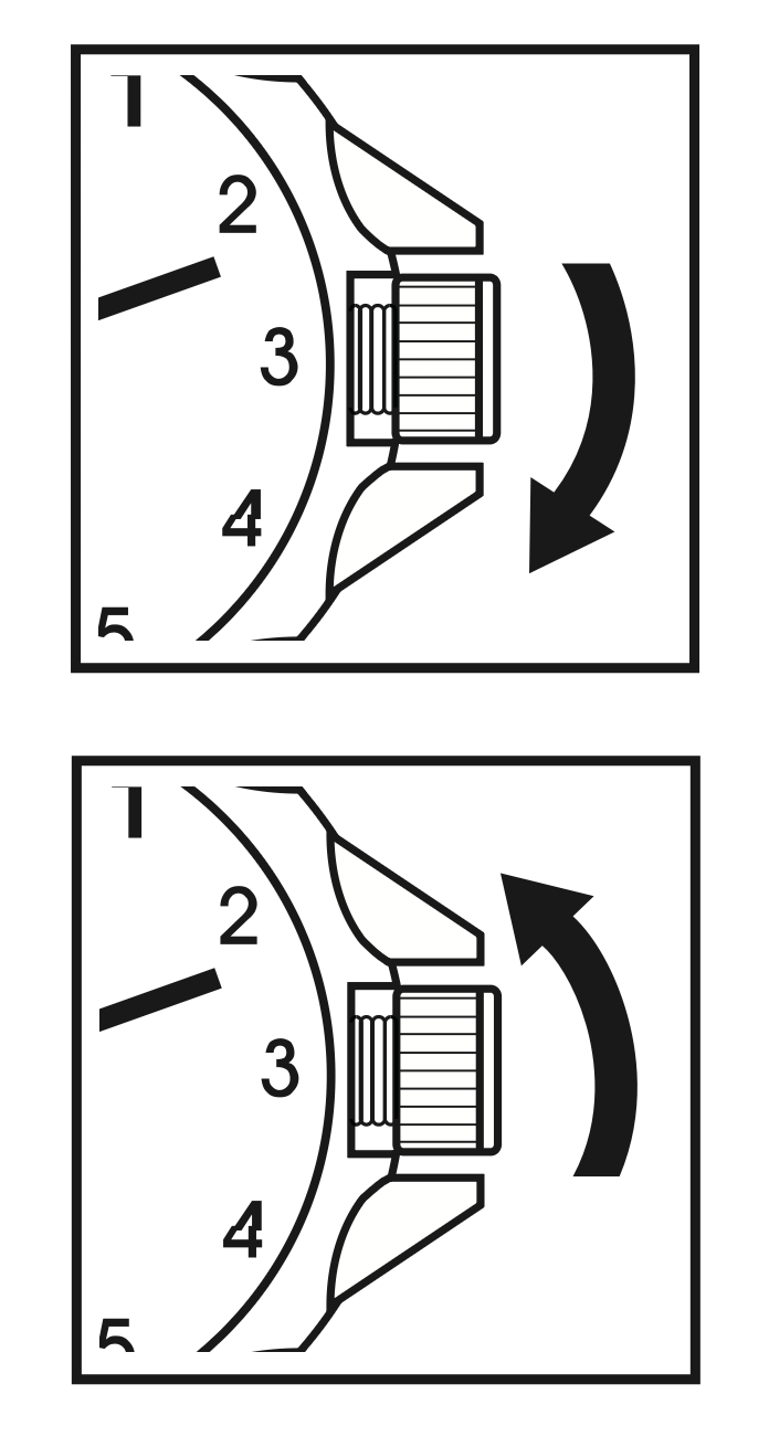 Two diagrams showing the crown being unscrewed counter-clockwise and screwed clockwise